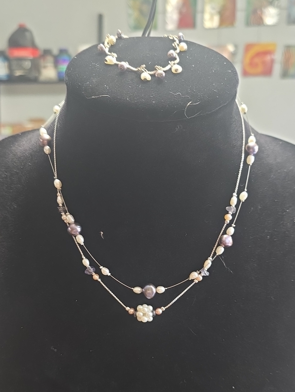 Two Pearl & Lavender Pearl Necklaces & Bracelet Set Liz Claiborne